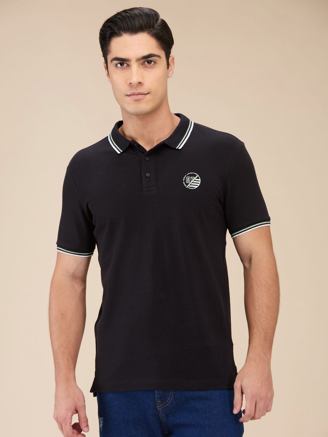 

Being Human Men Solid Polo Collar Cotton T-Shirt, Black
