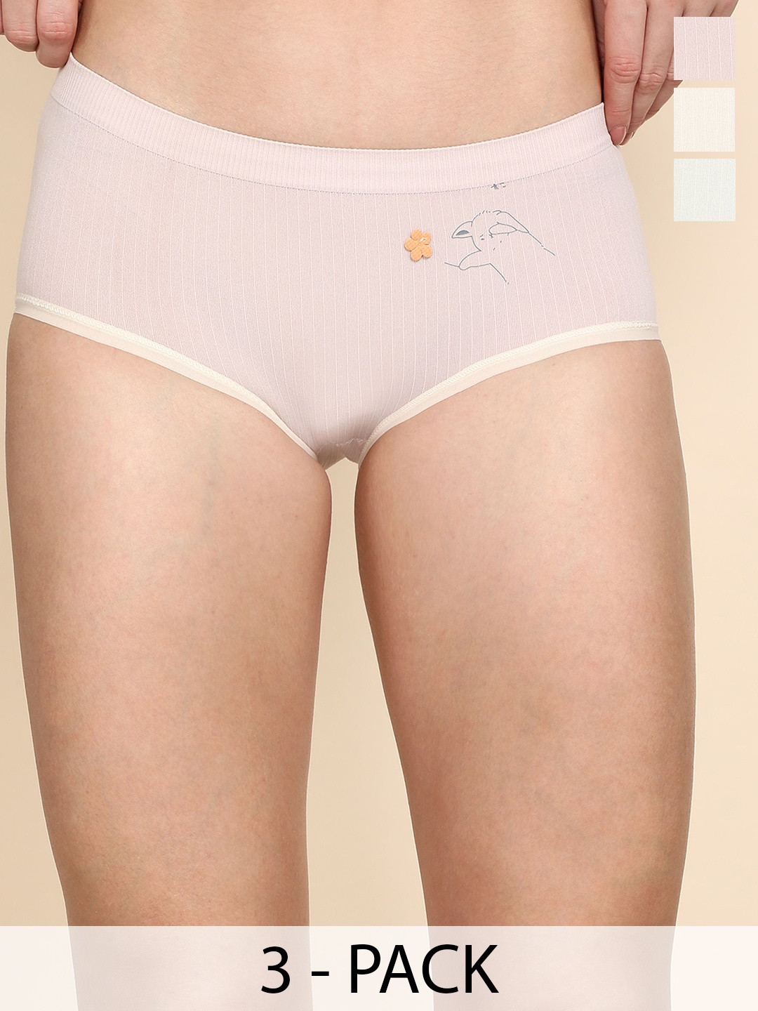 

wincly fashion Pack Of 3 High-Rise Hipster Briefs RABBIT/MAJICIAN/PO3/L, Peach