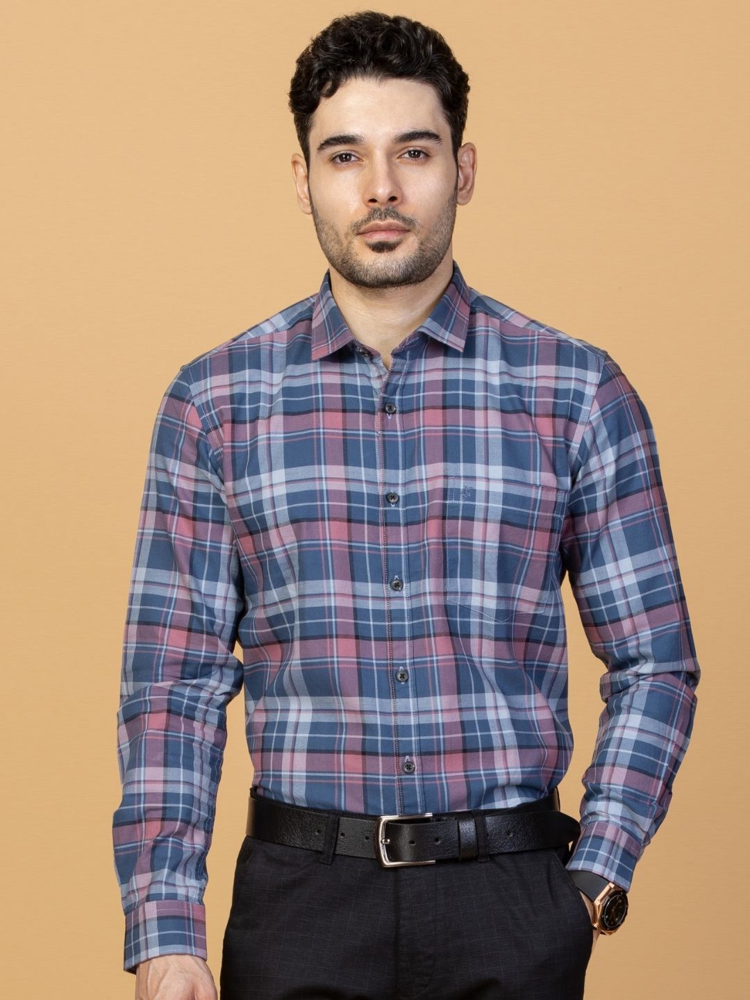 

Monterrey SF Men Smart Slim Fit Tartan Checks Opaque Checked Casual Shirt, Blue