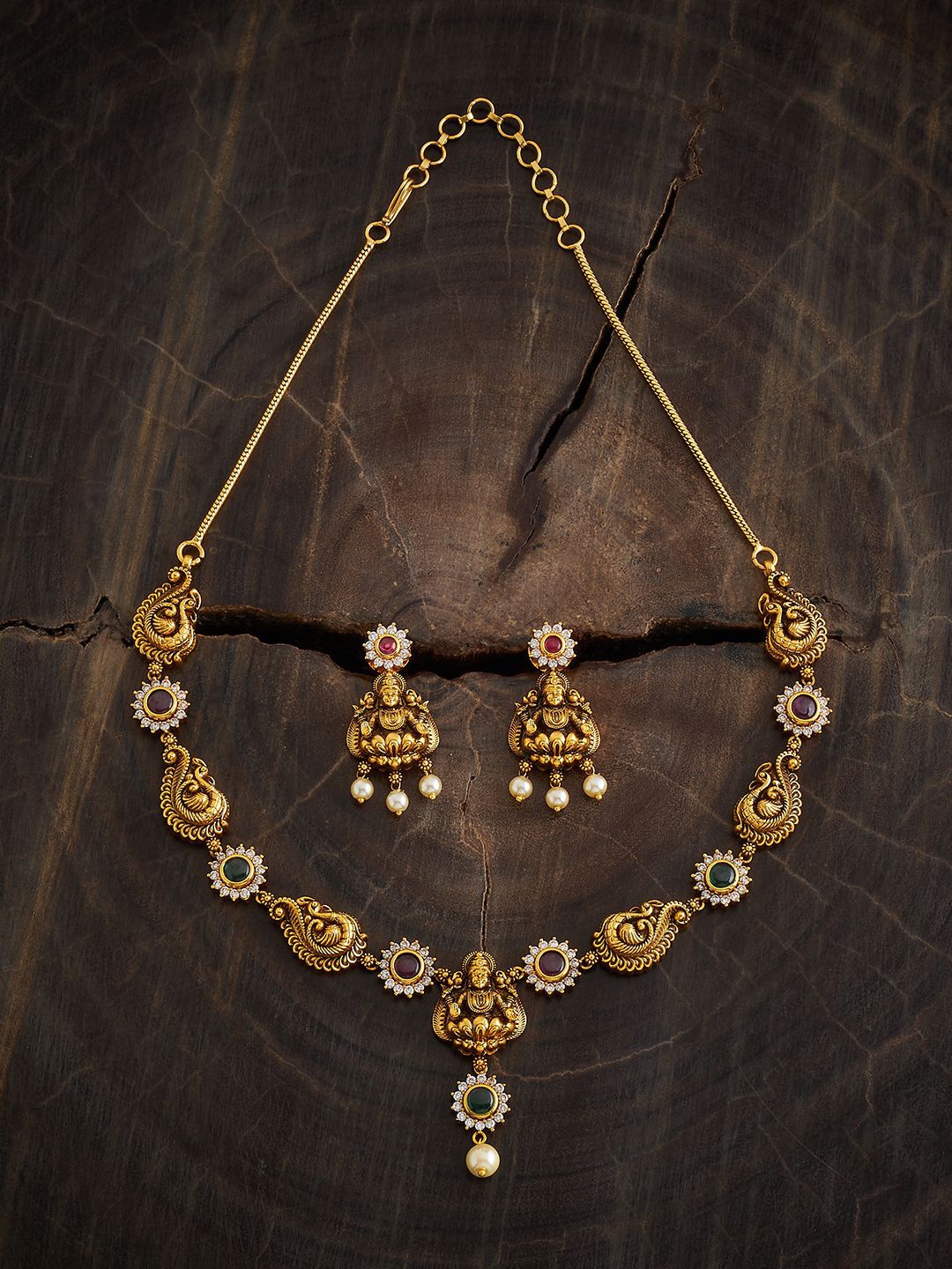 

Kushal's Fashion Jewellery Gold Plated Stone Studded & Beaded Antique Jewellery Set