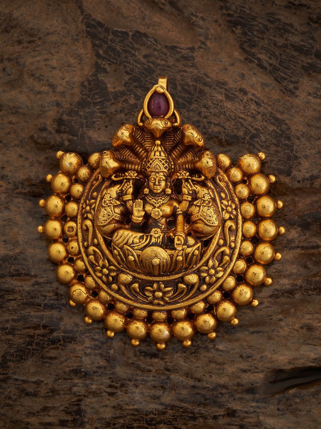 

Kushal's Fashion Jewellery 92.5 Pure Silver Gold-Plated Stones Studded Temple Pendant