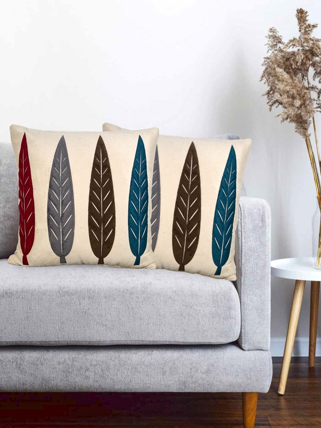 

Vinayaka Fab Cream-Coloured 2 Pieces Velvet Square Cushion Covers