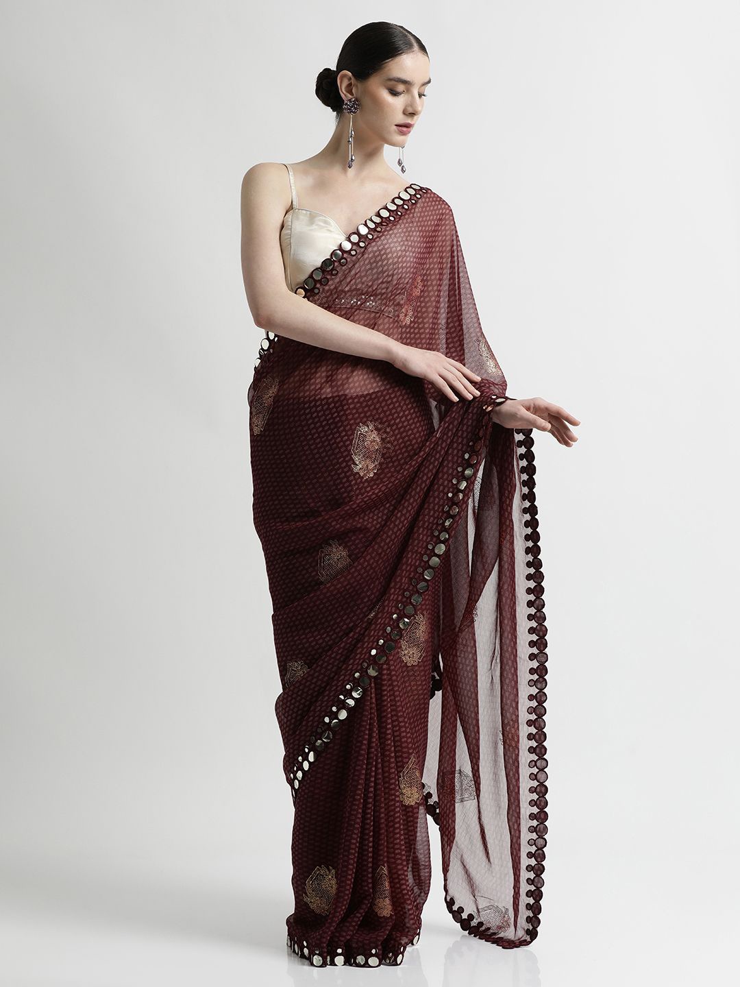 

Jaipur Kurti Floral Mirror Work Pure Georgette Saree, Violet