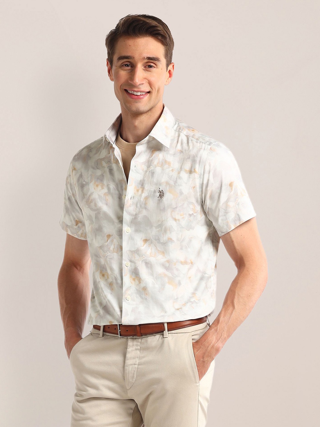 

U.S. Polo Assn. Men Classic Floral Opaque Printed Casual Shirt, Grey