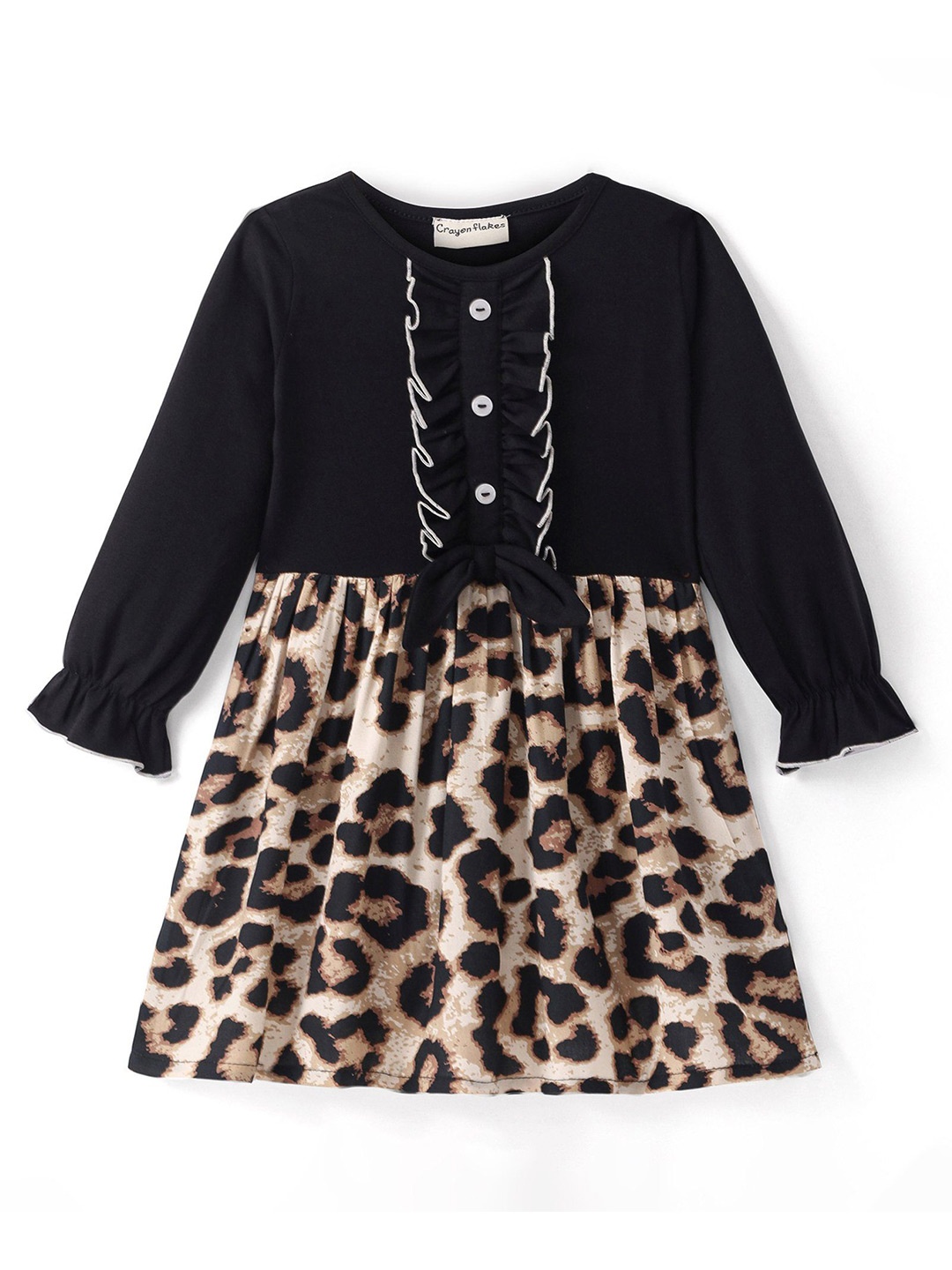 

CrayonFlakes Girls Animal Print Fit & Flare Dress, Black