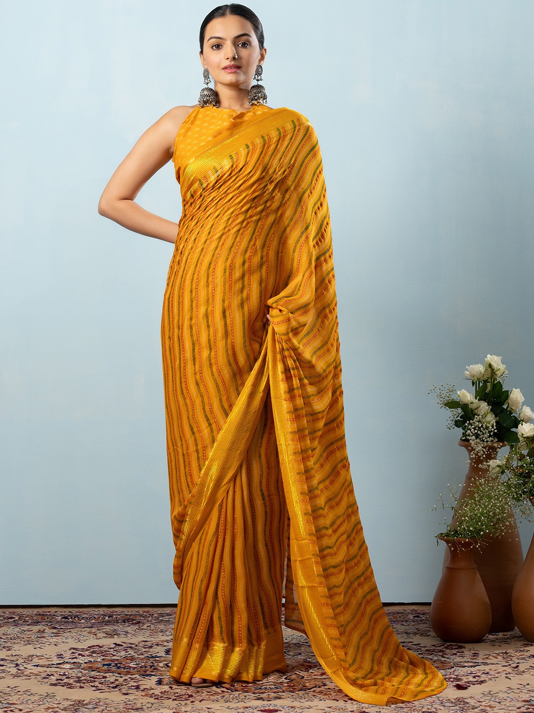 

RACHNA Leheriya Zari Saree, Yellow