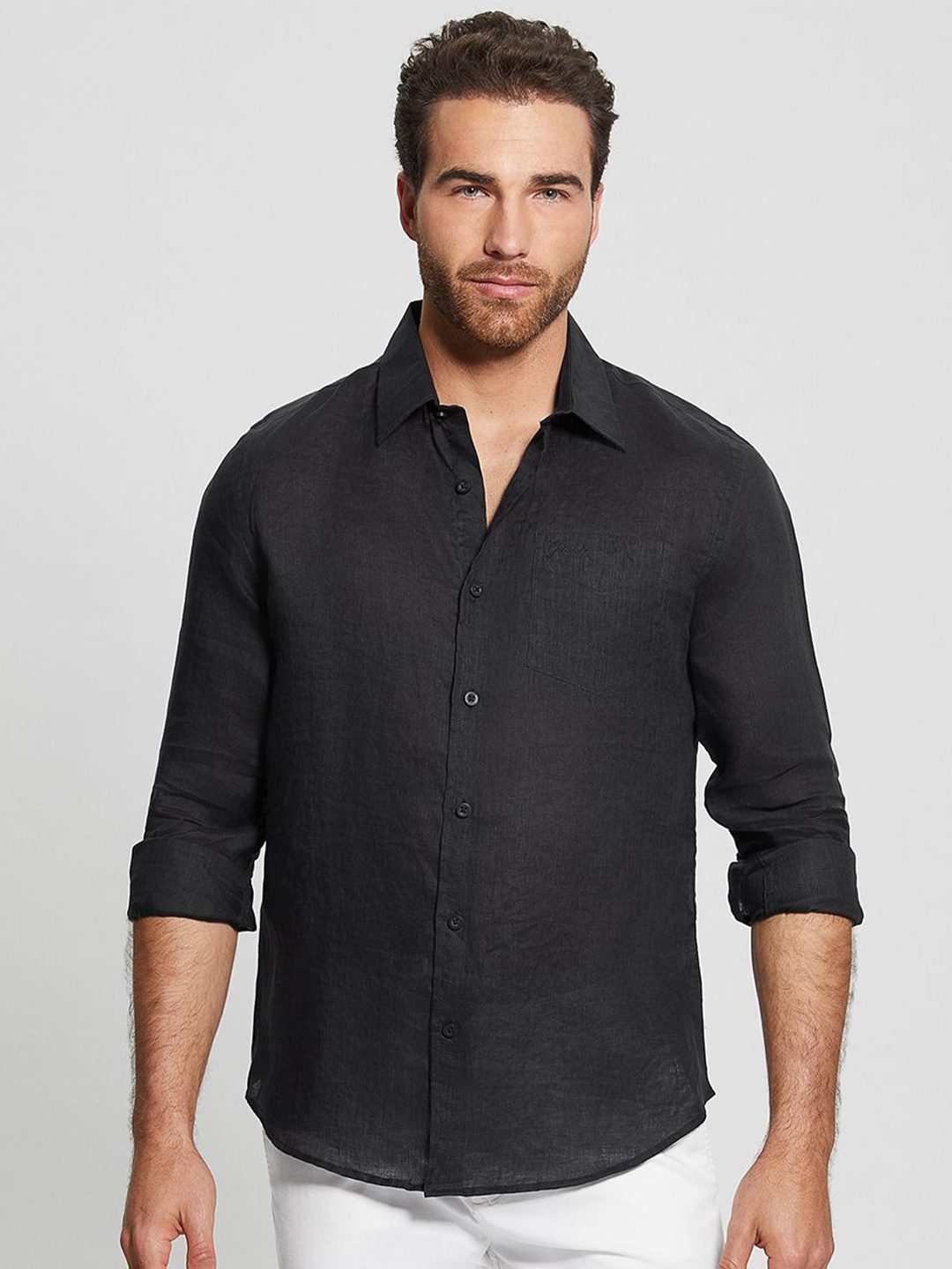 

GUESS Men Opaque Casual Shirt, Black