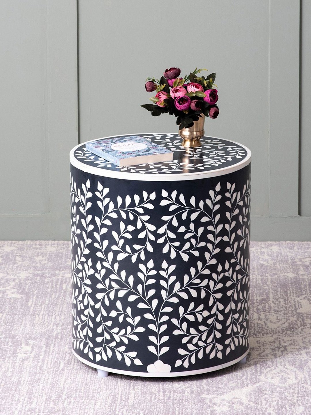

nestroots Black & White Wooden Textured Side Table