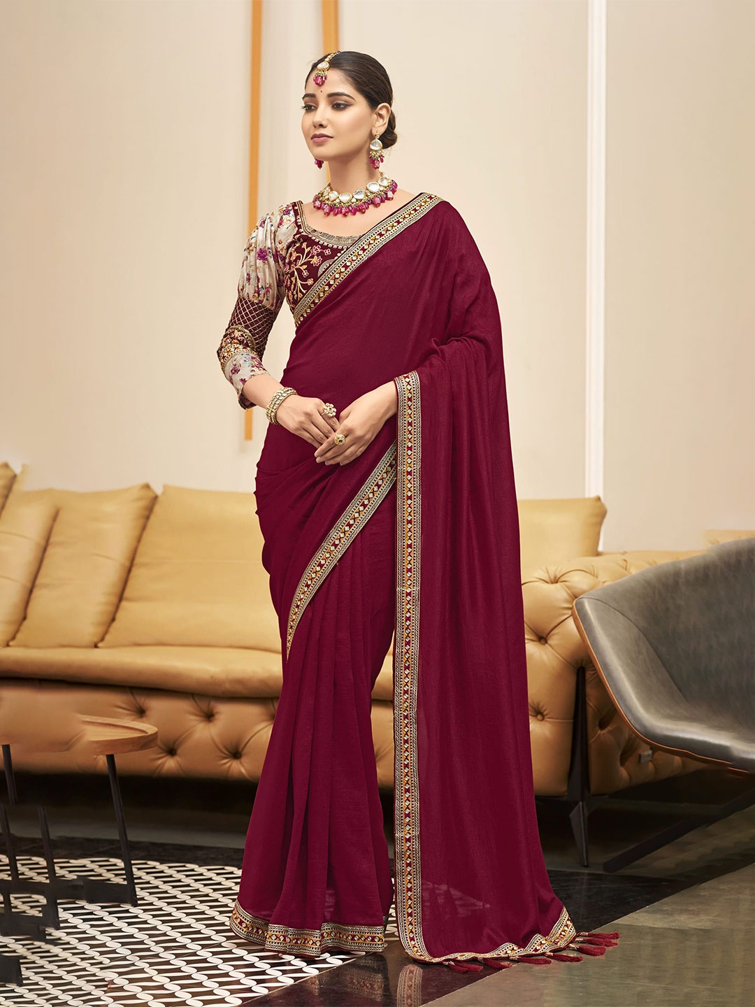 

NIRMAL CREATION Pure Silk Saree, Maroon