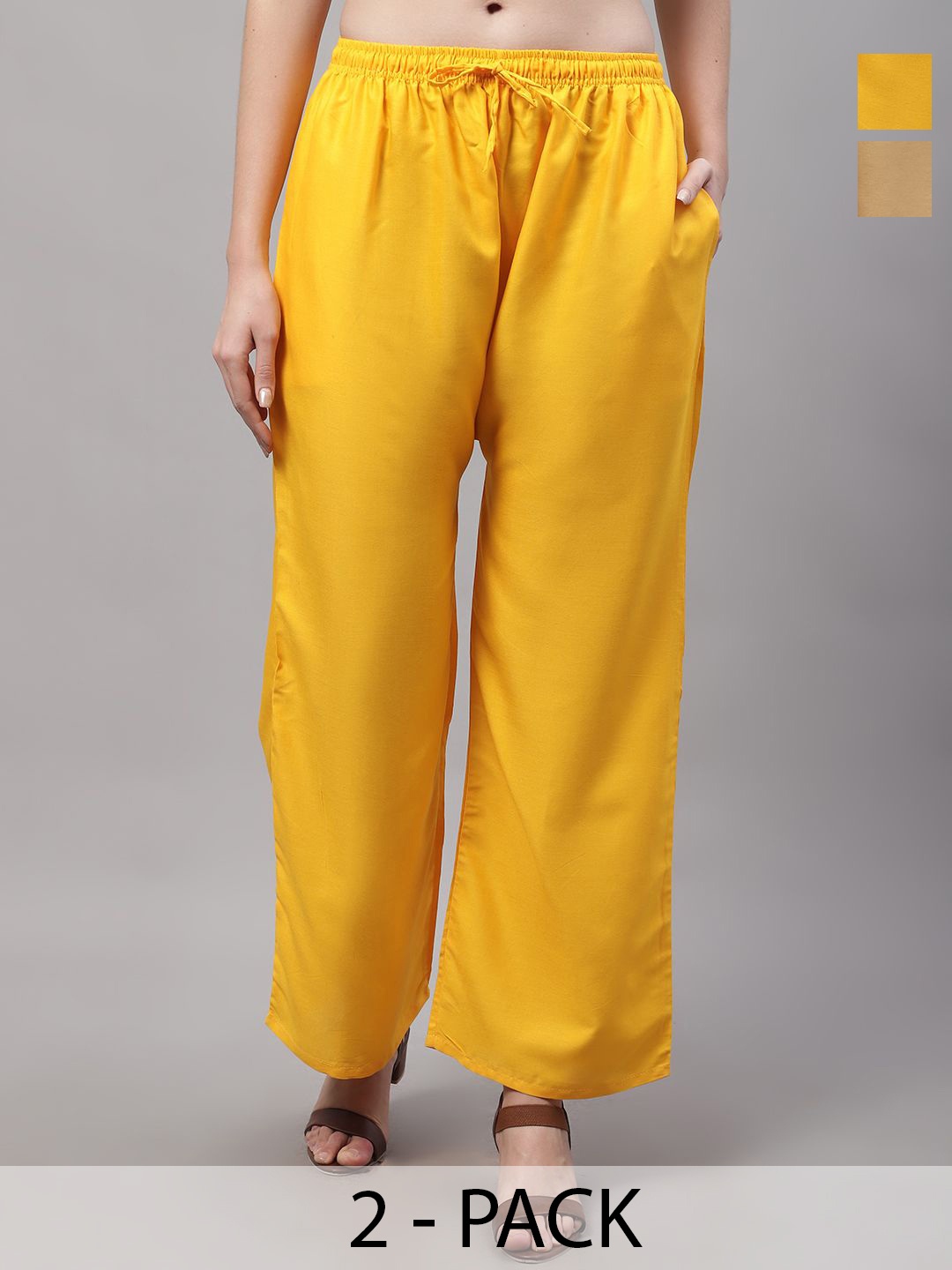 

Jinfo Women Pack of 2 Solid Flared Ethnic Palazzos, Yellow