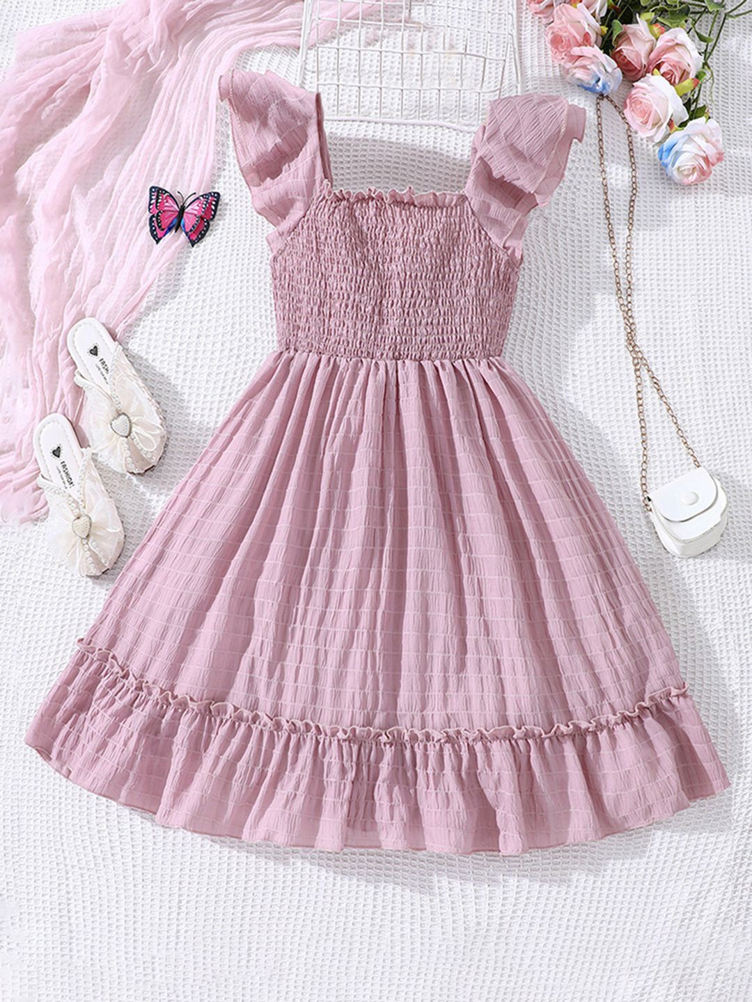 

INCLUD Girl Striped Square Neck Fit & Flare Dress, Purple