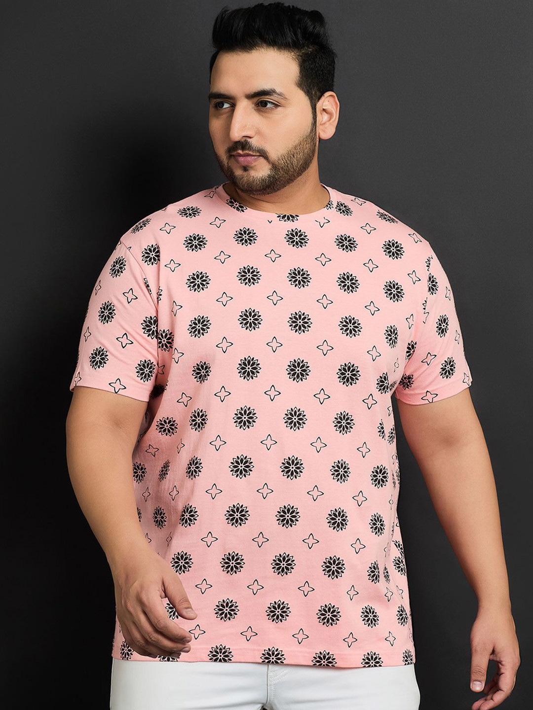 

bigbanana Plus Size Floral Round Neck Printed Bio Finish T-shirt, Pink