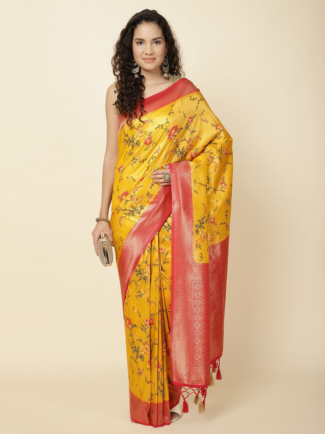 

Meena Bazaar Woven Design Zari Art Silk Banarasi Saree, Mustard