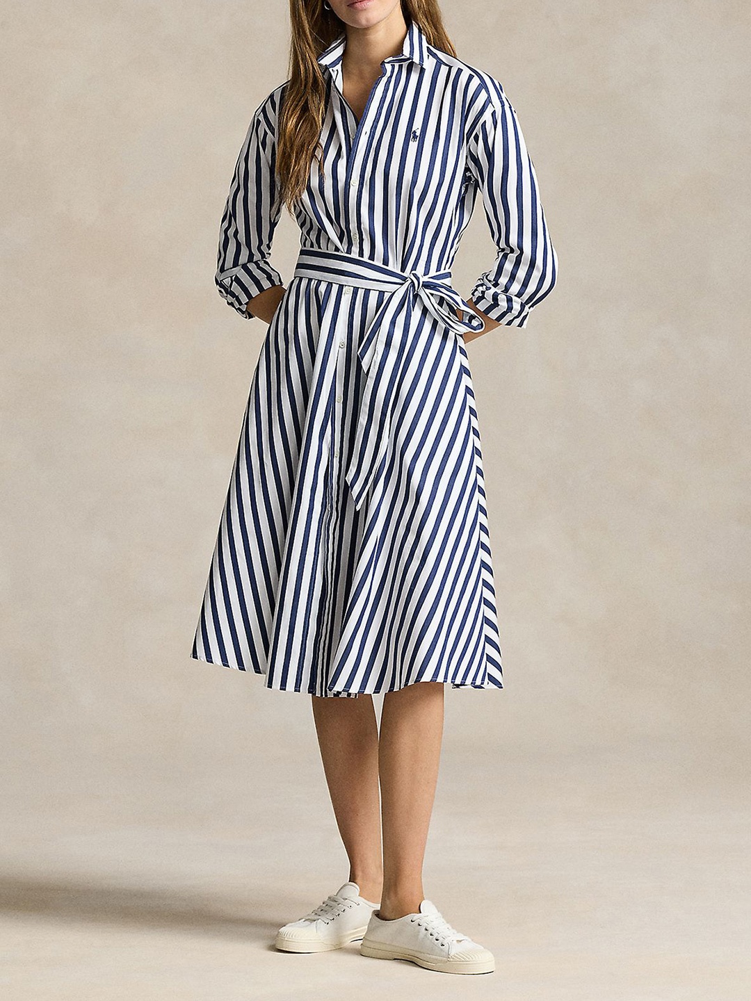 

Polo Ralph Lauren Wide-Stripe Cotton Belted Shirtdress, Navy blue