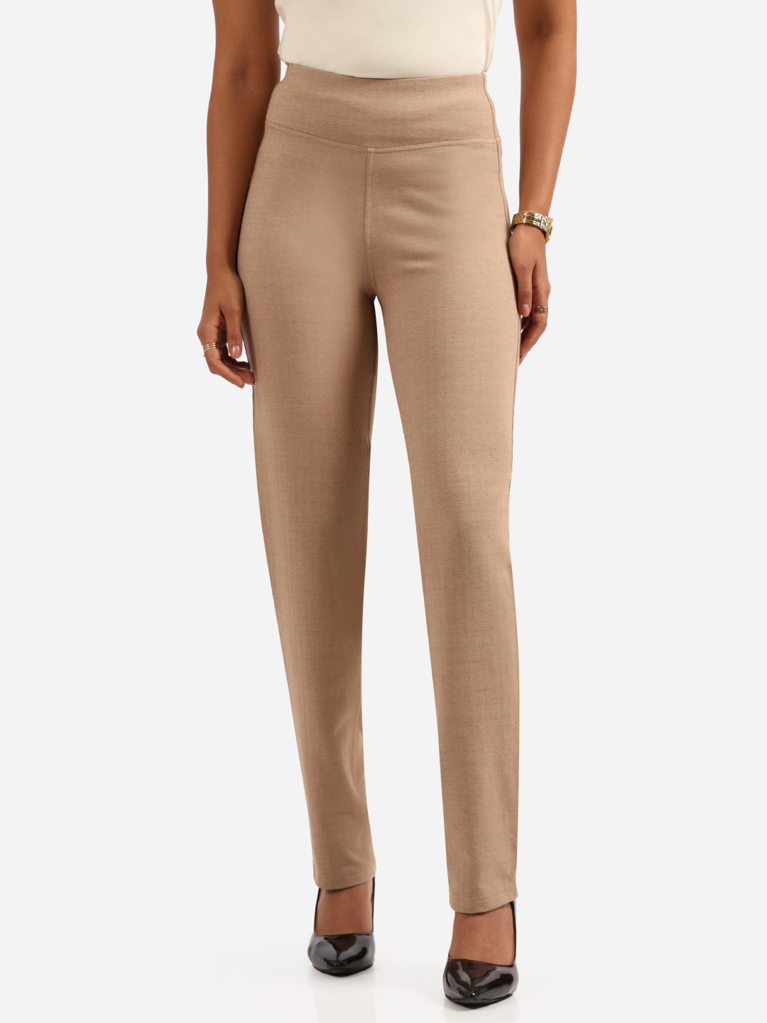 

Blissclub Women Straight Fit High-Rise Wrinkle Free Trousers, Beige
