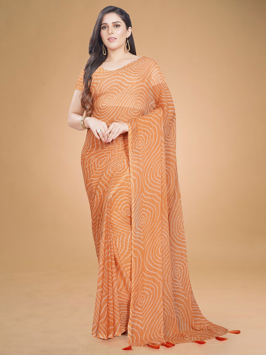 

Rani Saahiba Bandhani Printed Saree, Tan
