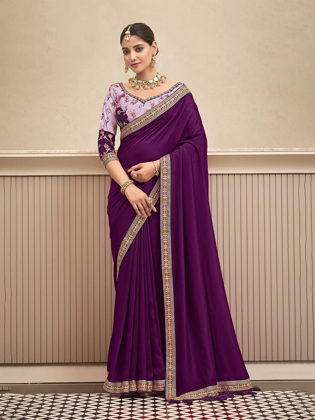 

NIRMAL CREATION Ethnic Motifs Pure Silk Saree, Purple