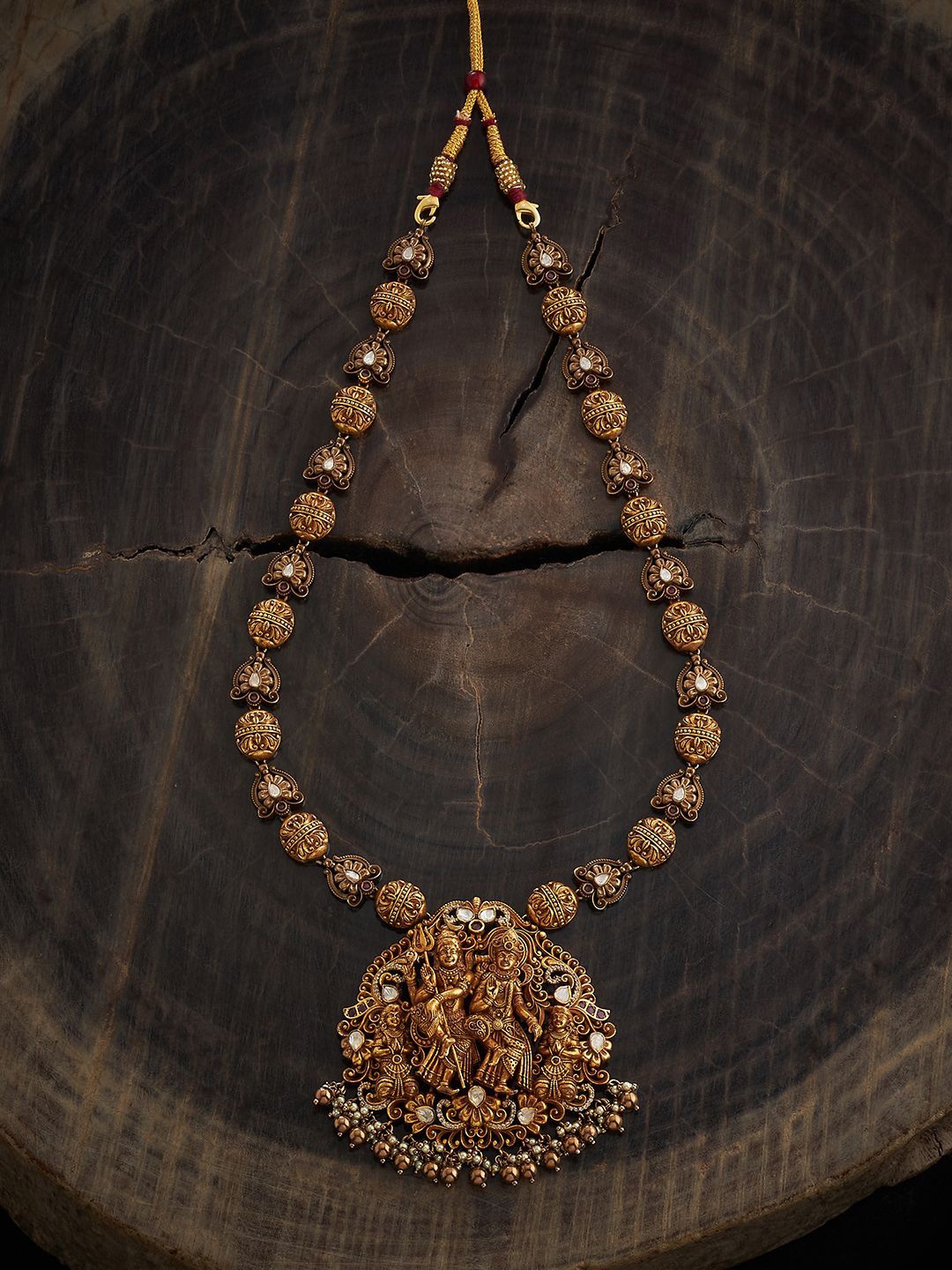 

Kushal's Fashion Jewellery 92.5 Pure Silver Gold-Plated Artificial Stones Temple Necklace