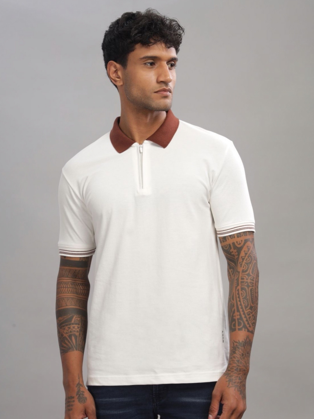 

ADRO Men Solid Polo Collar Cotton T-Shirt, White