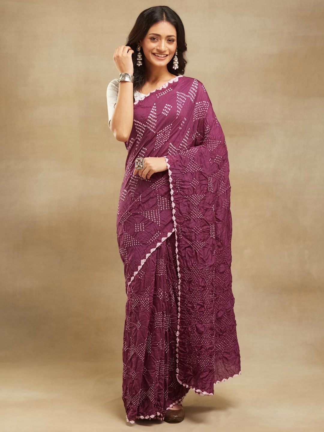 

Fabindia Purple Bandhani Sari