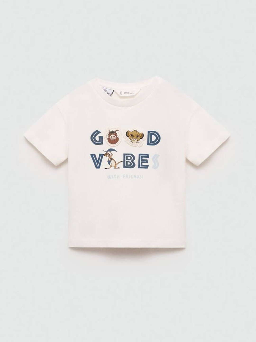 

Mango Kids Boys Pure Cotton Typography Printed Applique Detail T-shirt, Off white