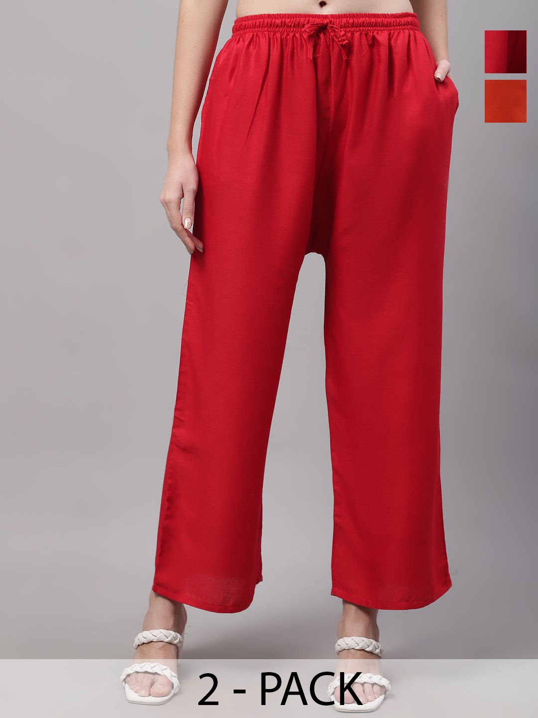 

Jinfo Women 2 Knitted Ethnic Palazzos, Red
