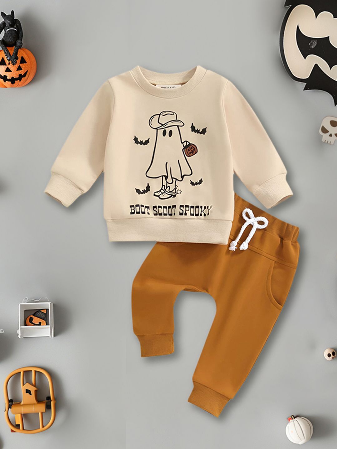 

INCLUD Boys Printed Top with Trousers, Beige