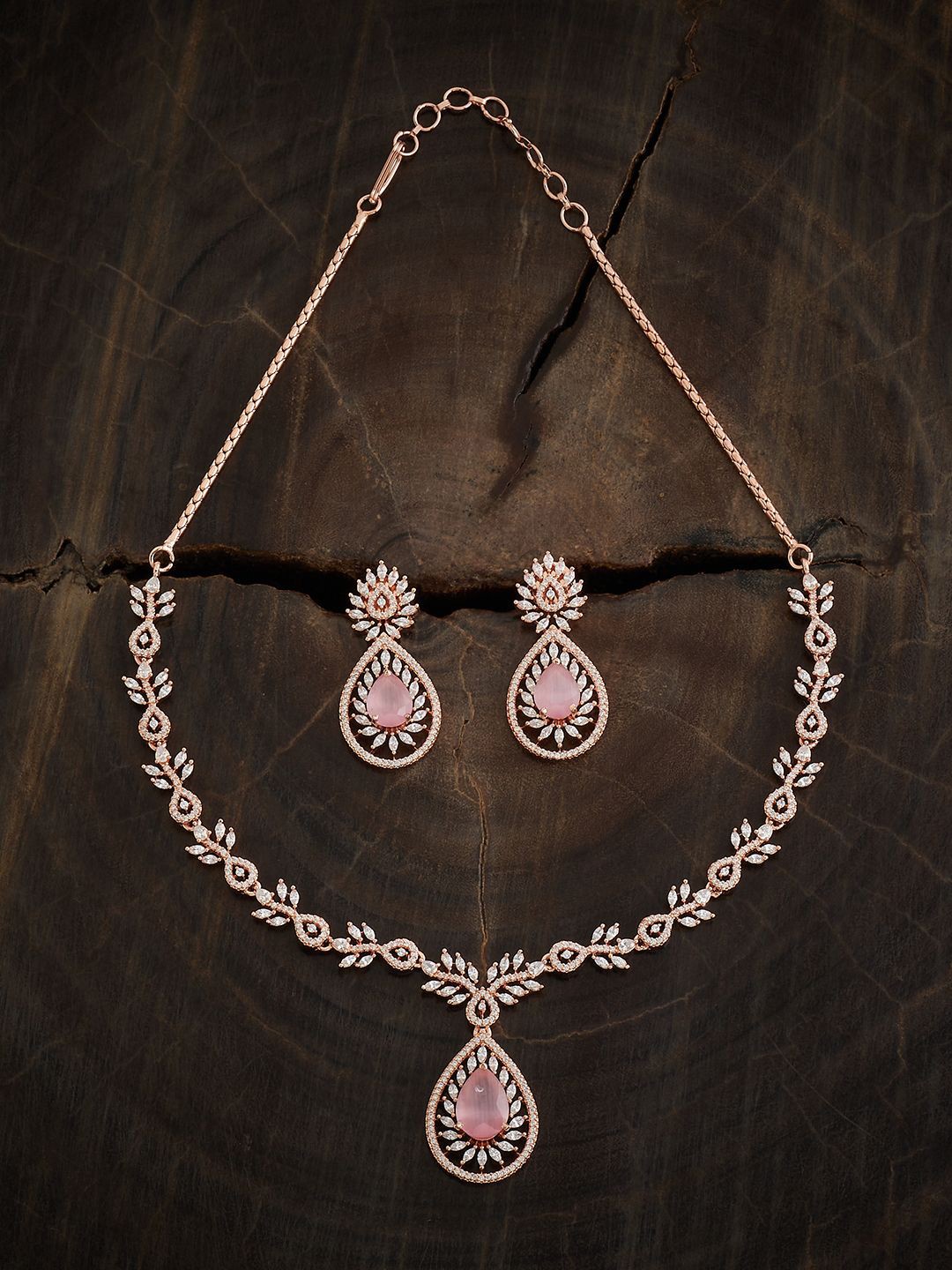 

Kushal's Fashion Jewellery Rose Gold-Plated CZ Stone-Studded Necklace & Earrings