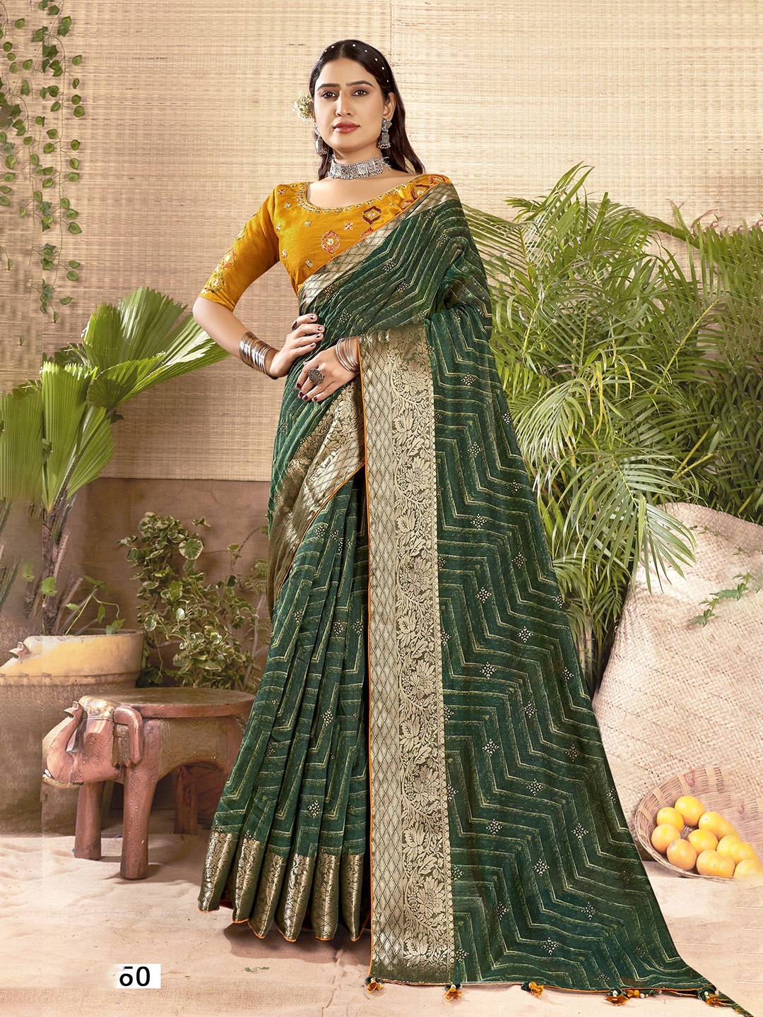 

NIRMAL CREATION Striped Zari Pure Silk Saree, Green