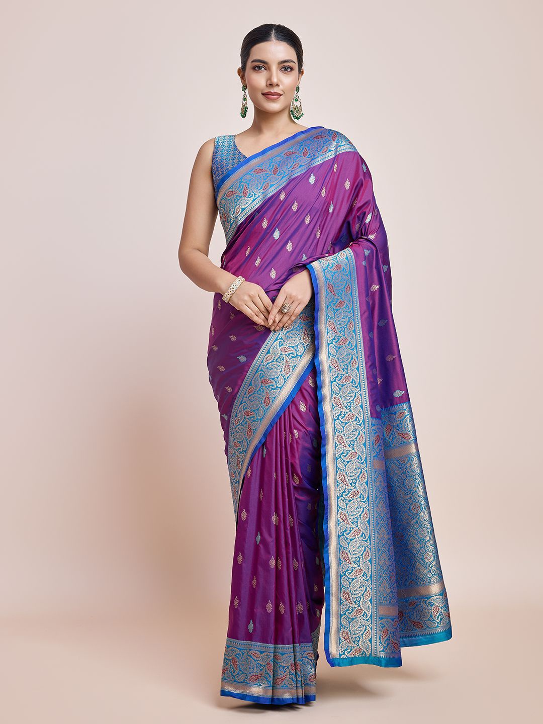 

MONJOLIKA FASHION Ethnic Motifs Zari Banarasi Saree, Purple