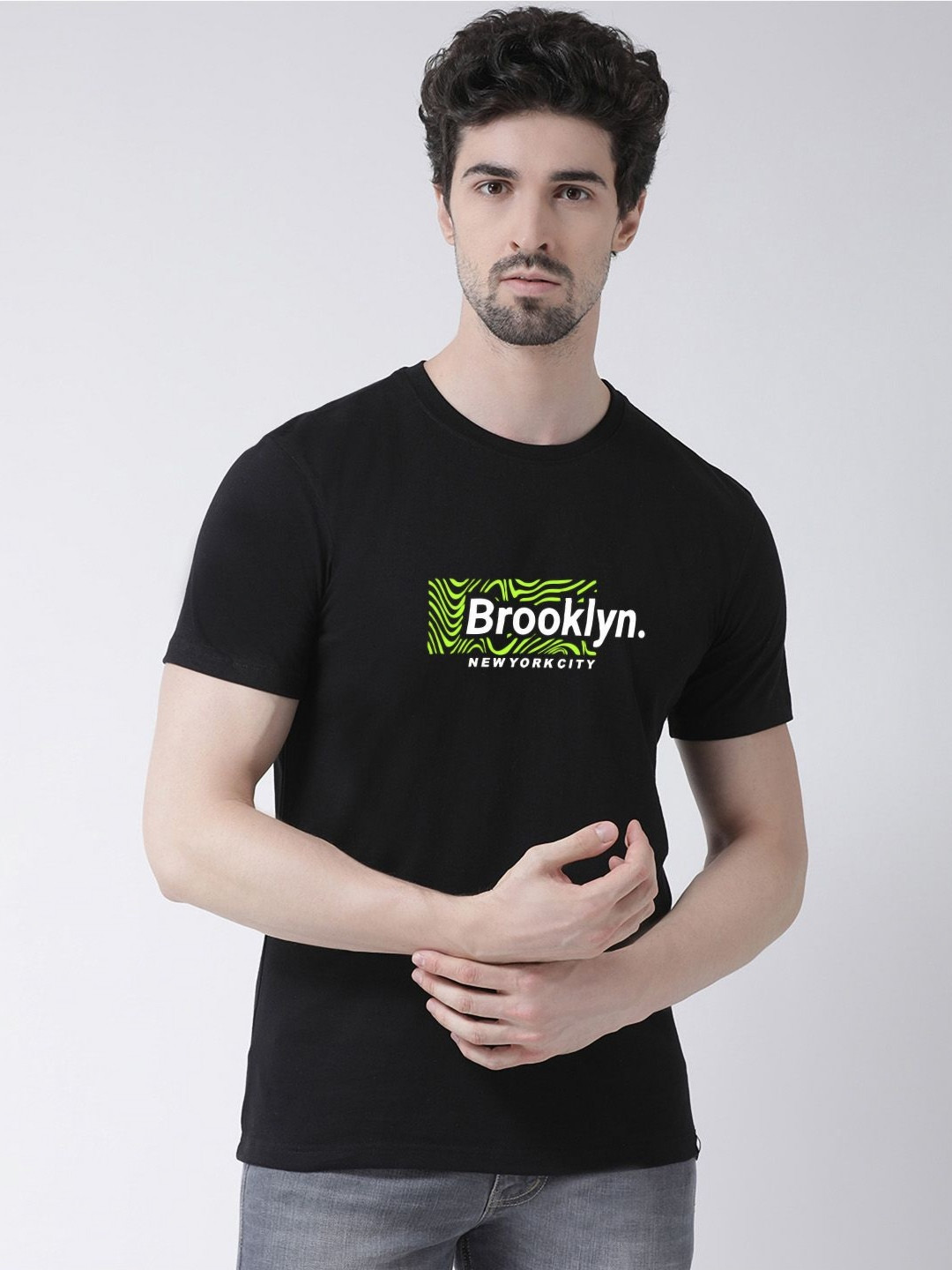 

Friskers Men Graphic Printed Round Neck Cotton T-Shirt, Black