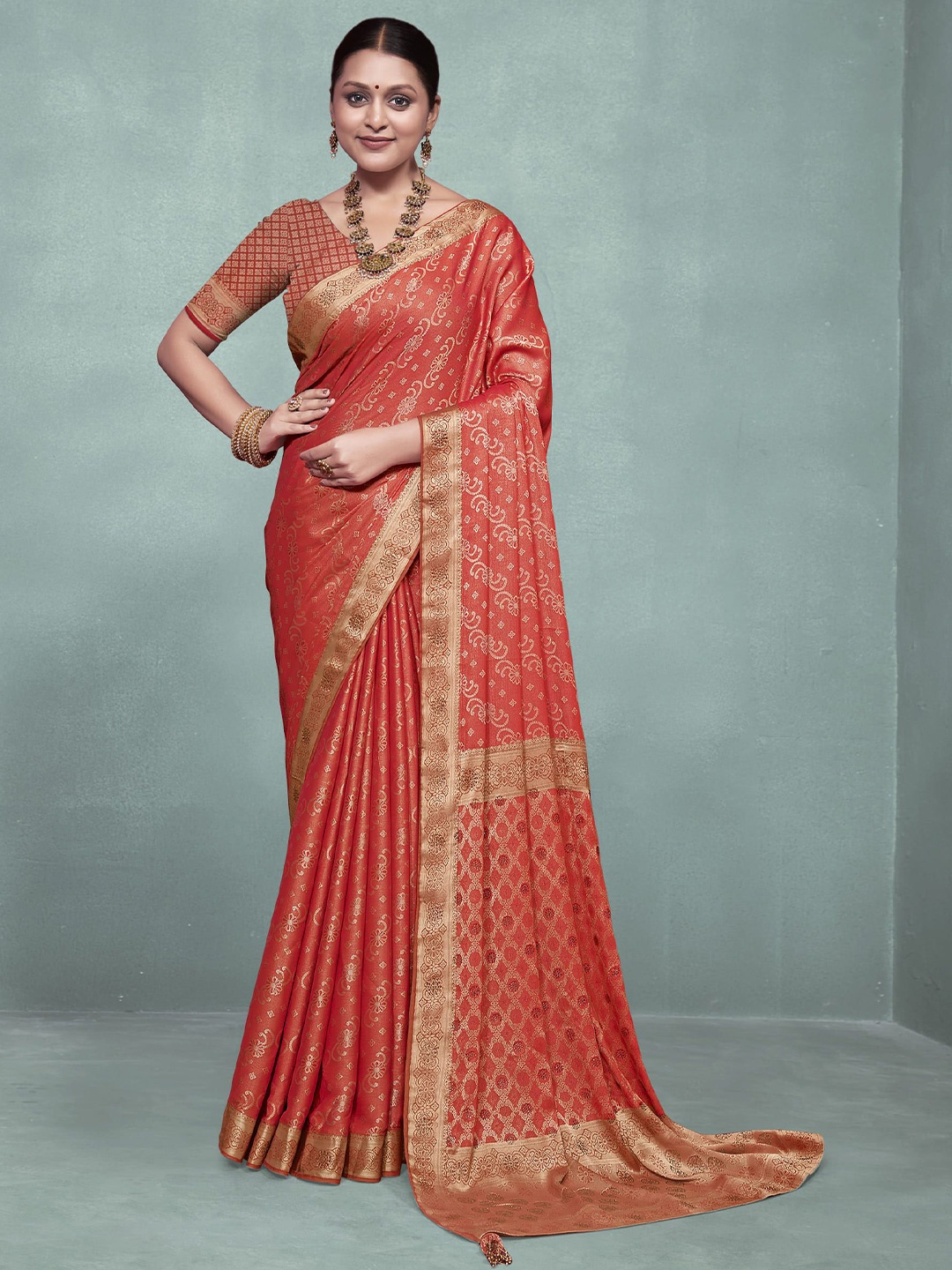 

NIRMAL CREATION Bandhani Zari Pure Silk Saree, Red