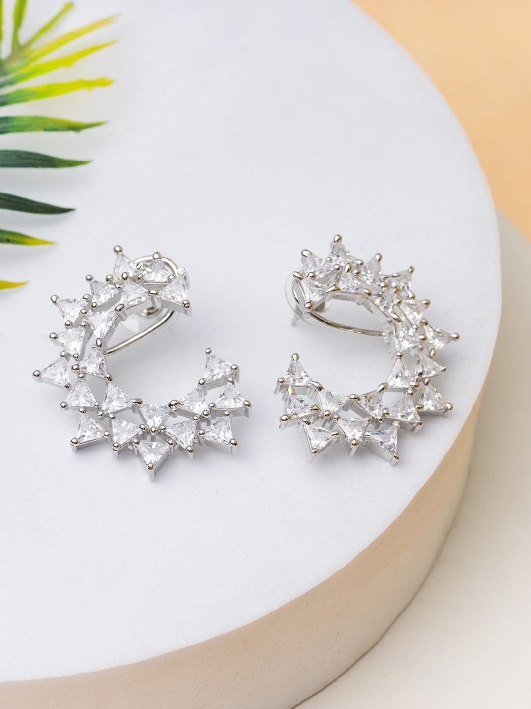

PUTSTYLE Silver-Plated Wrap Style American Diamond Studded Studs Earrings