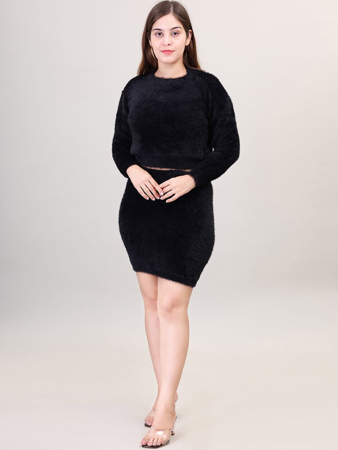 

Camey Woollen Sweater & Skirt, Black