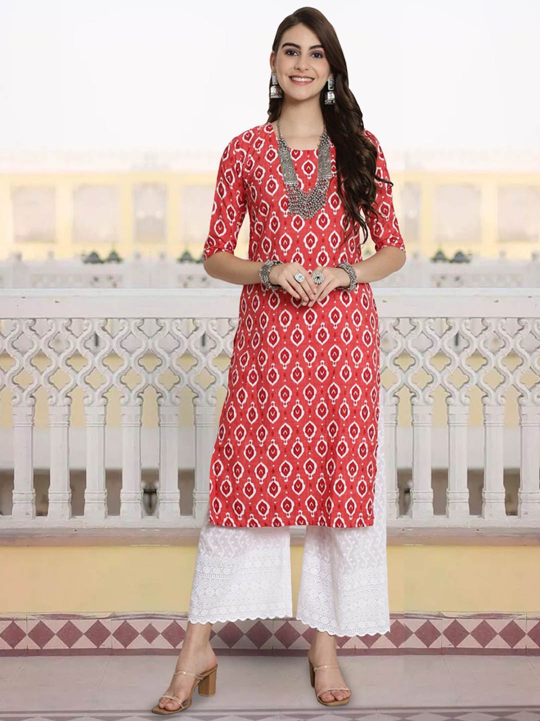 

7Threads Ethnic Motifs Printed Straight Kurta, Orange