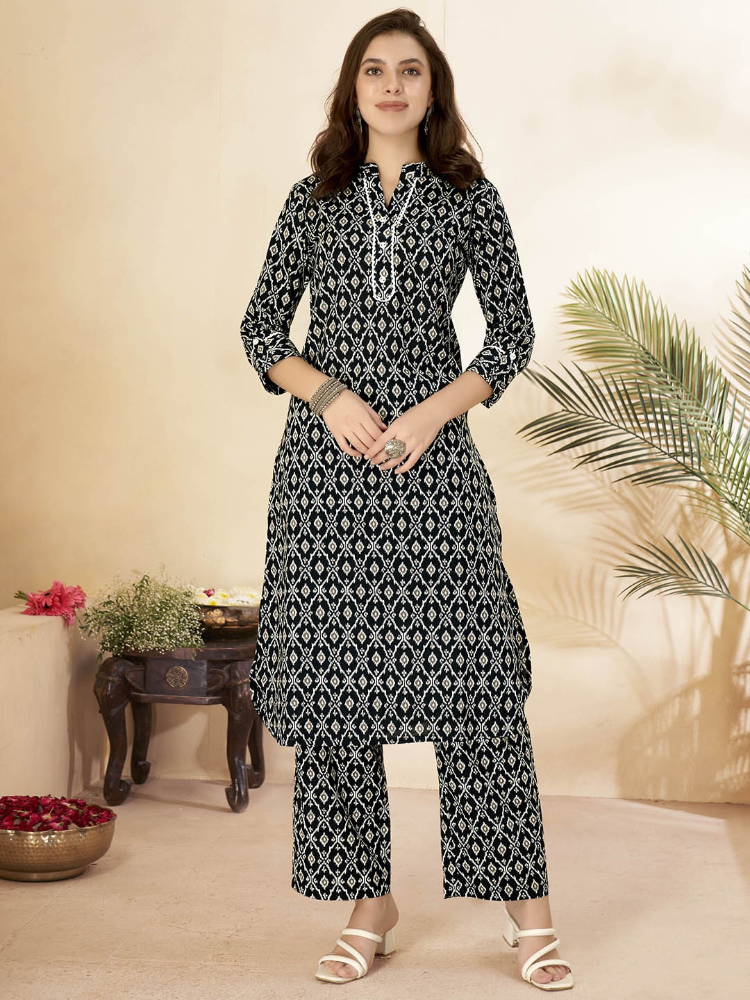 

Anouk Printed Pure Cotton Tunic with Trousers, Black