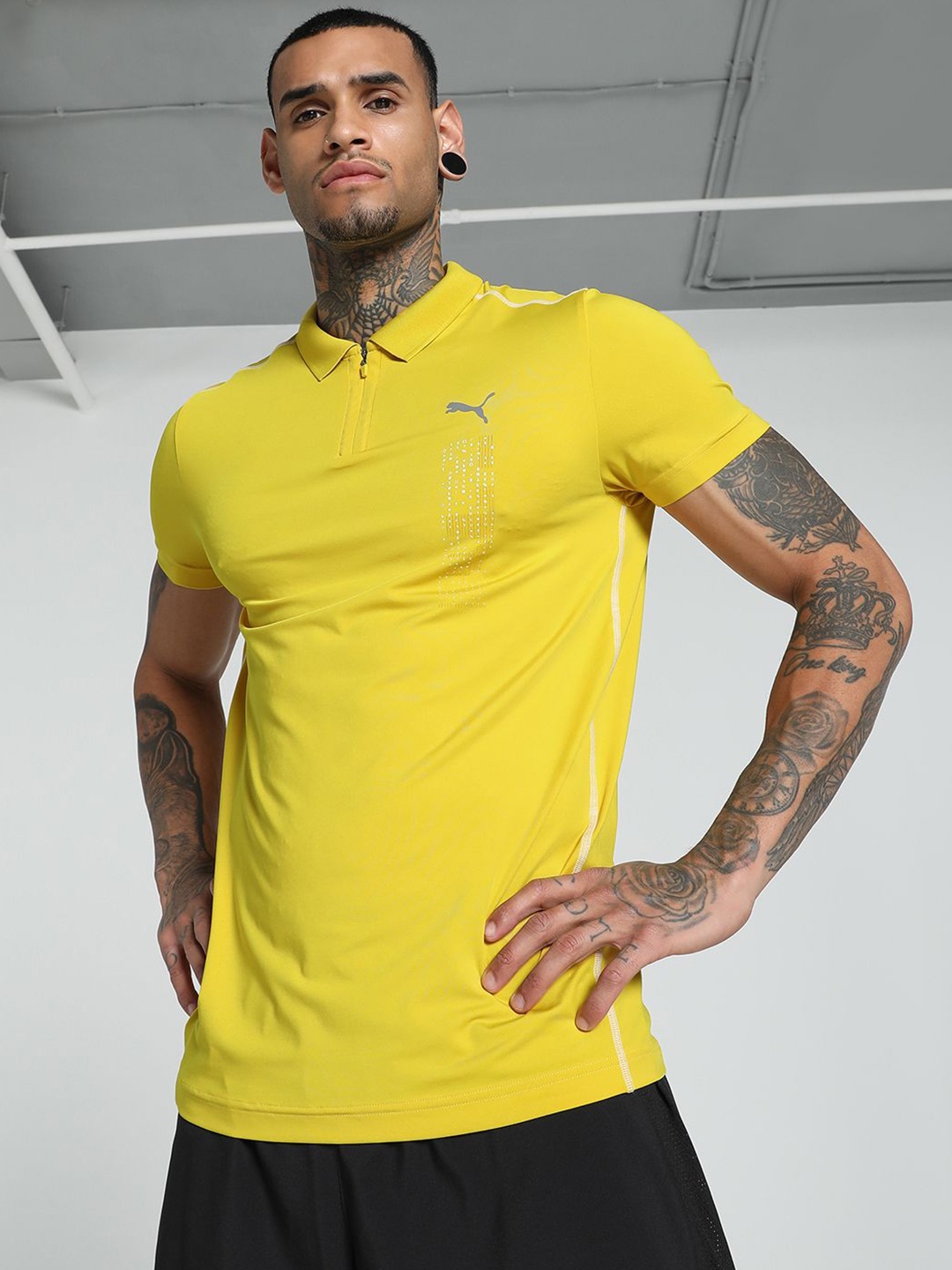 

one8 x PUMA Men Polo Collar Applique Slim Fit T-shirt, Yellow