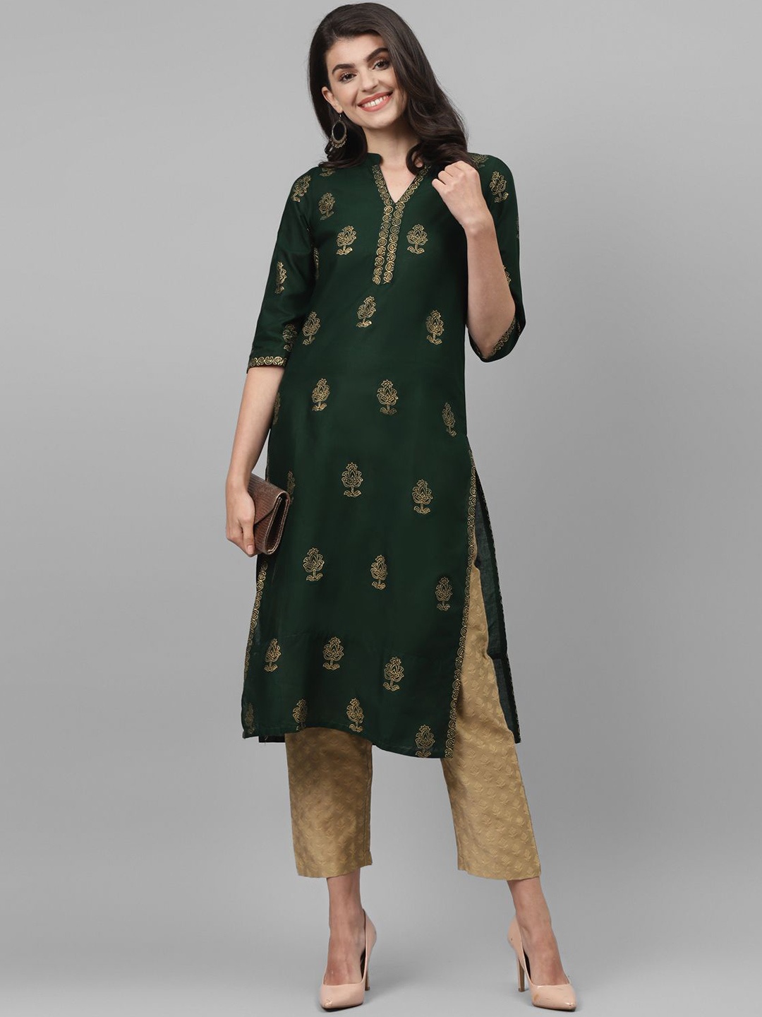 

Bhuja Printed A-line Kurta, Green