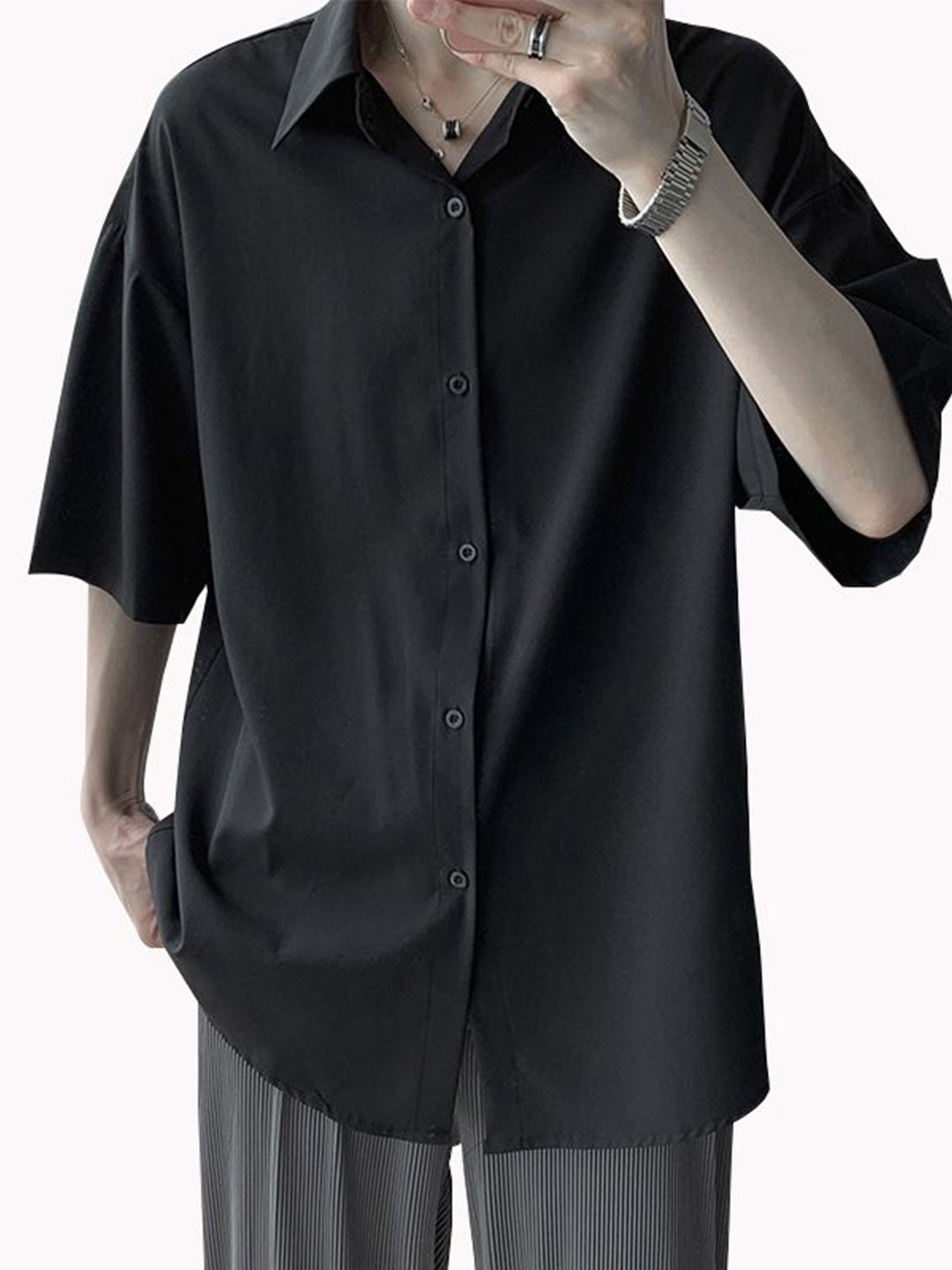 

StyleCast Men Opaque Striped Party Shirt, Black