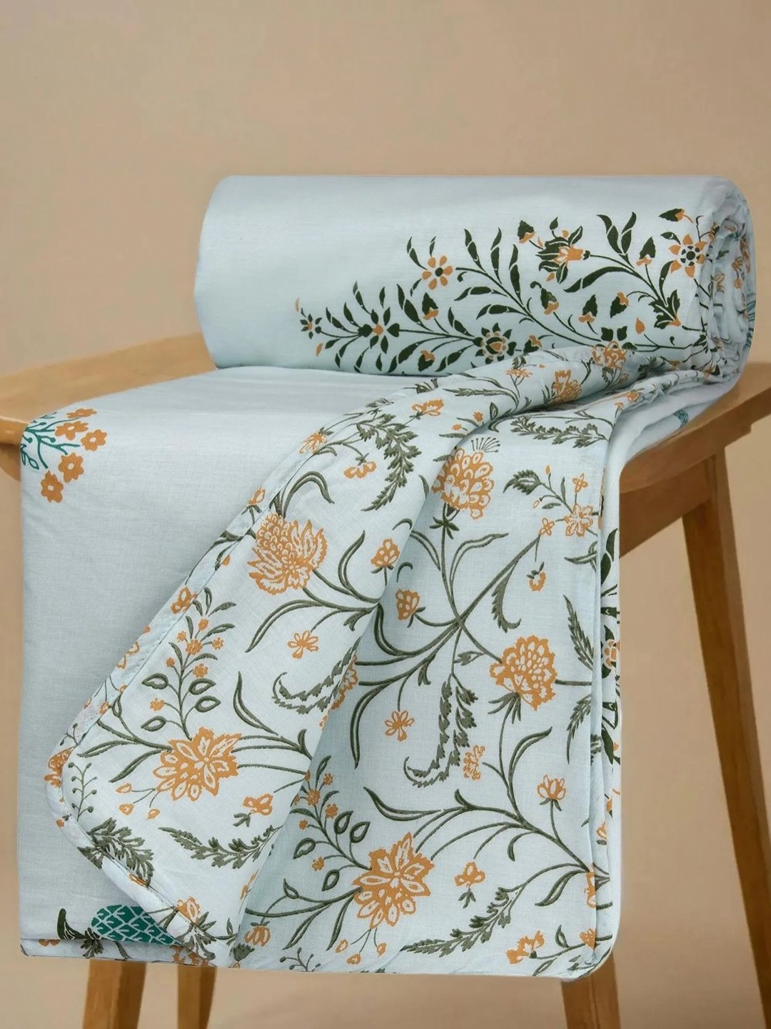 

Huesland Blue & Green Floral Printed Pure Cotton Reversible AC Room Single Bed Dohar