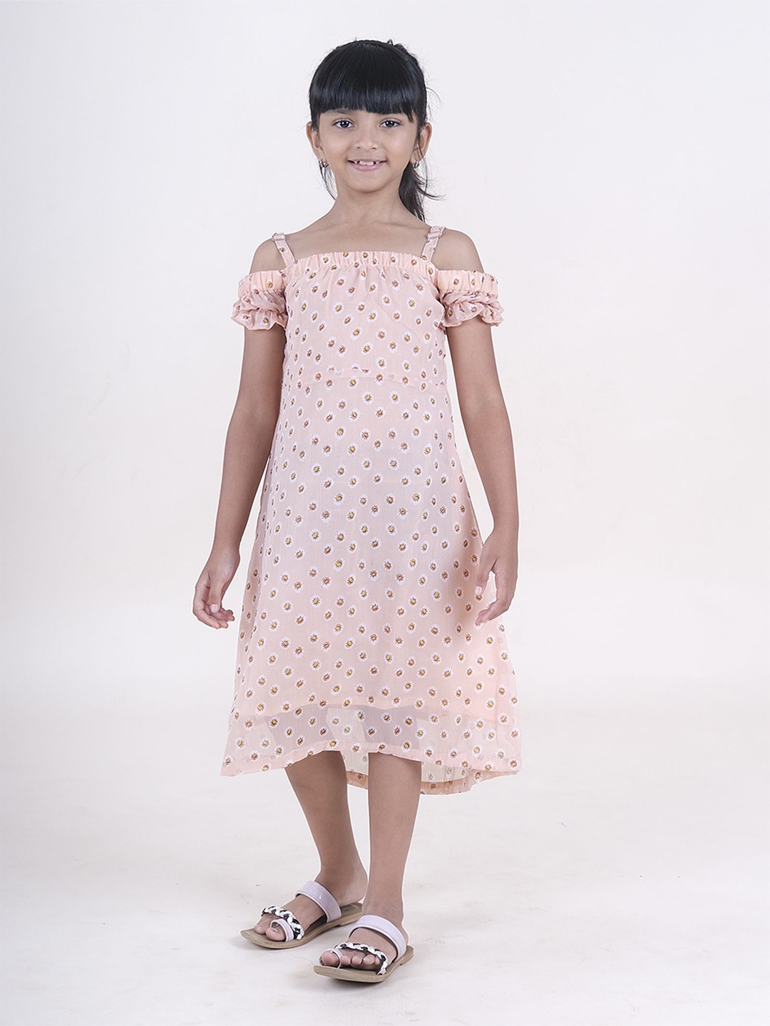 

KiddoPanti Printed A-Line Midi Dress, Peach