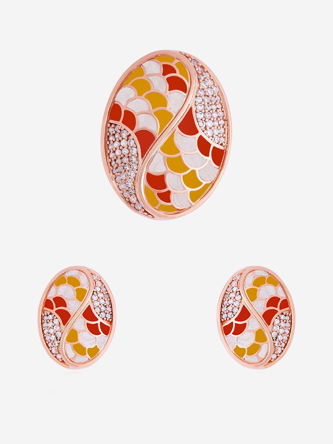 

Kushal's Fashion Jewellery Rose Gold-Plated CZ-Studded Pendant and Earrings