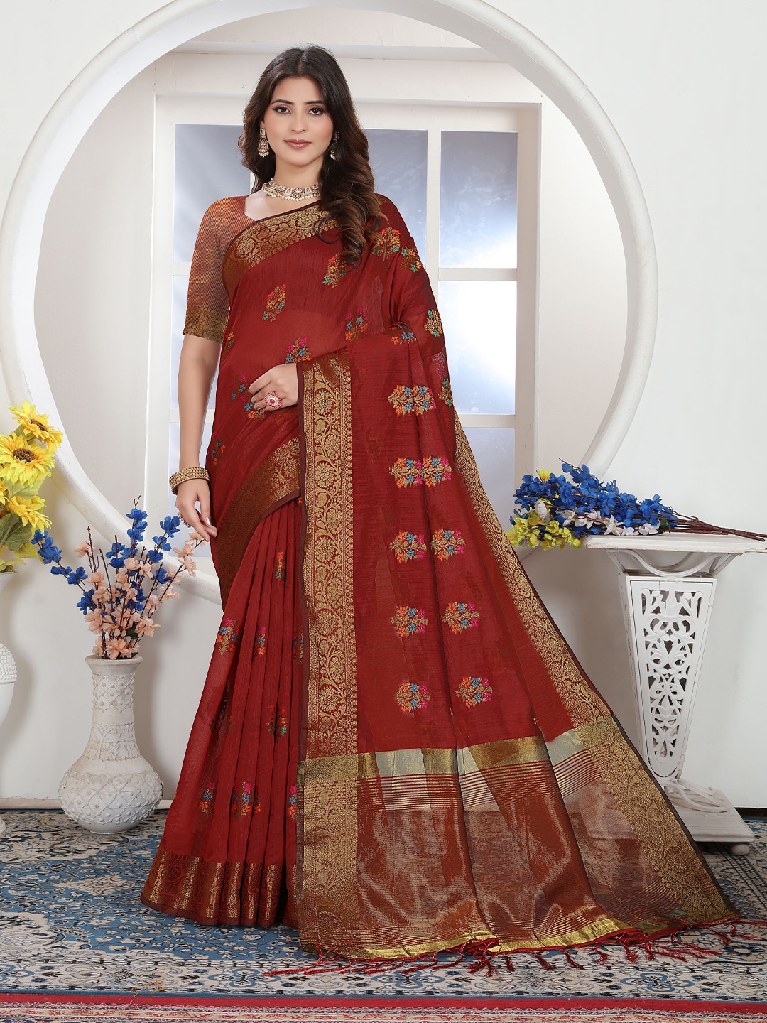 

Jinal & Jinal Woven Design Zari Chanderi Saree, Maroon