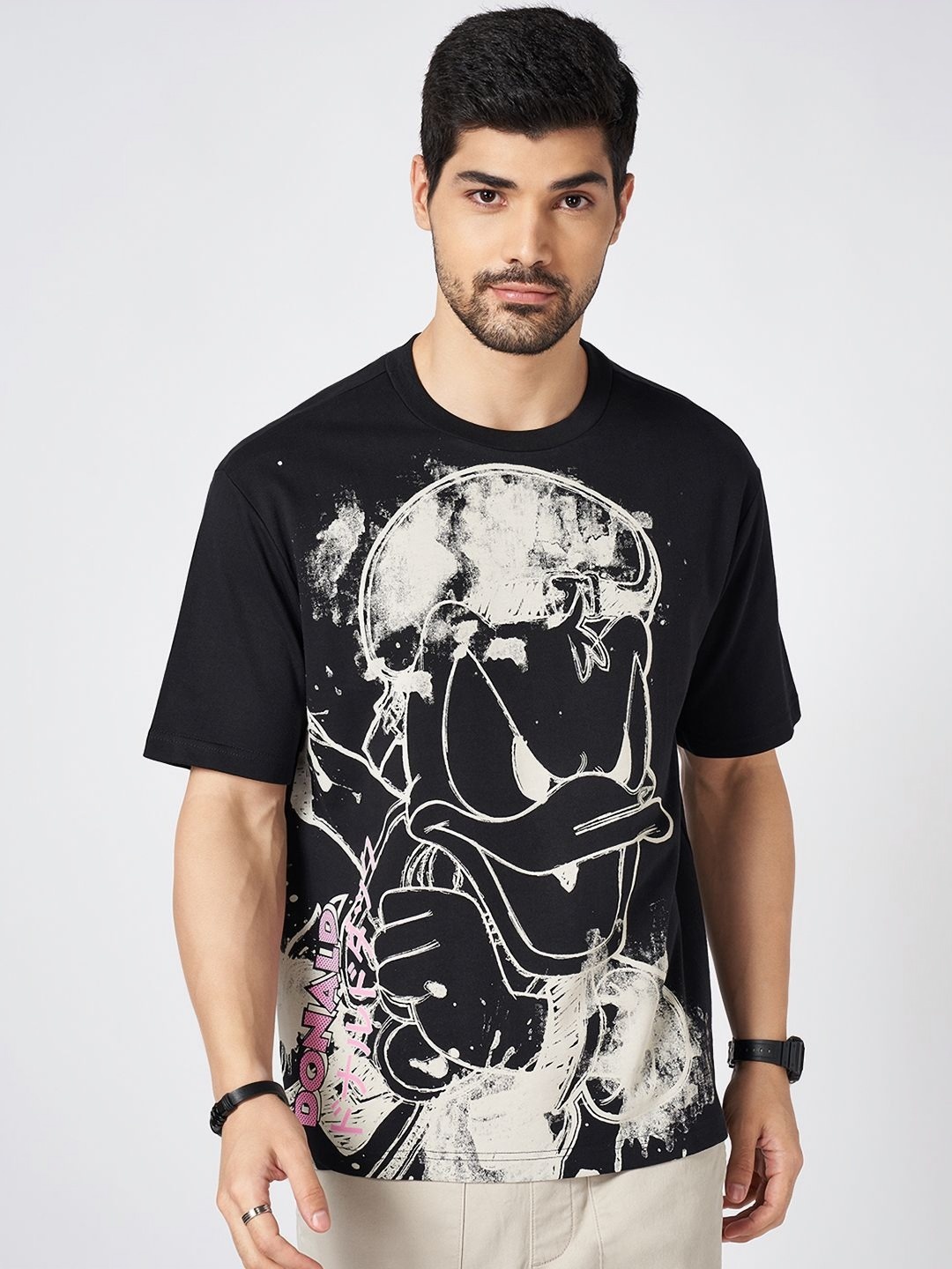 

People Men Graphic Printed Round Neck Cotton Boxy T-Shirt, Black