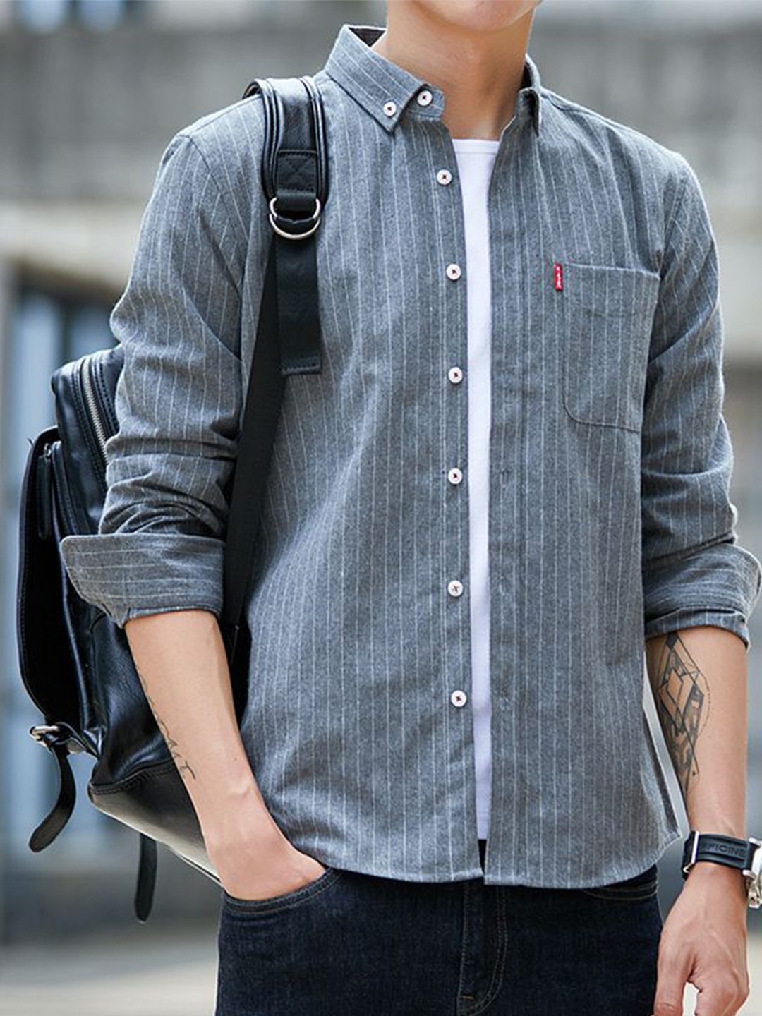 

StyleCast Men Opaque Striped Formal Shirt, Grey