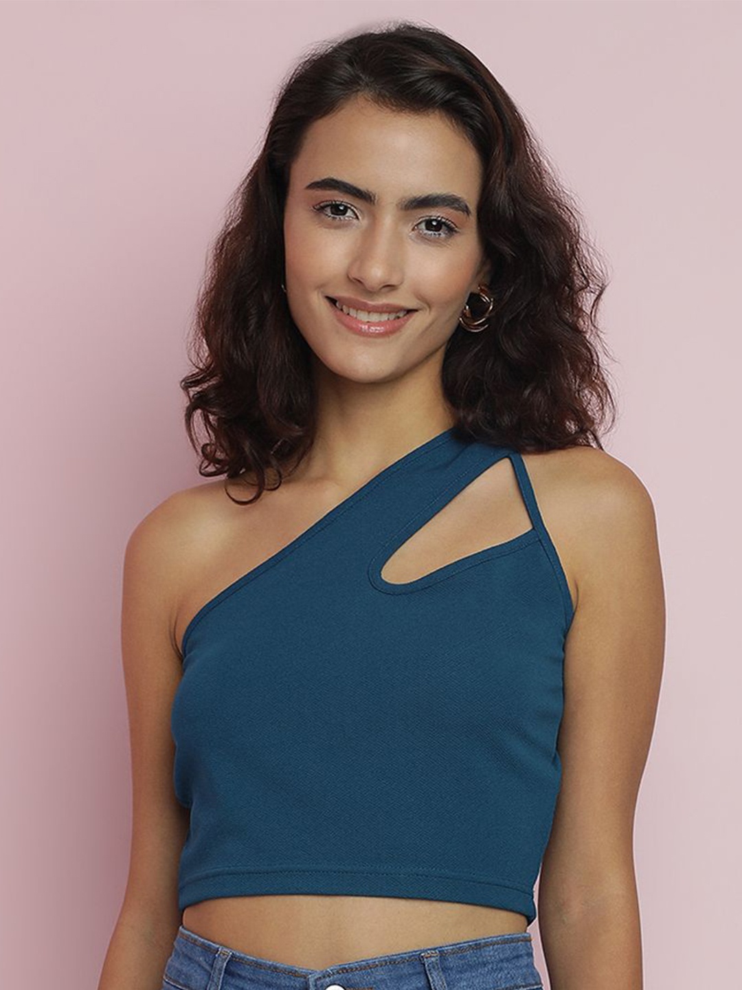 

Kotty Women Solid One Shoulder Top, Green