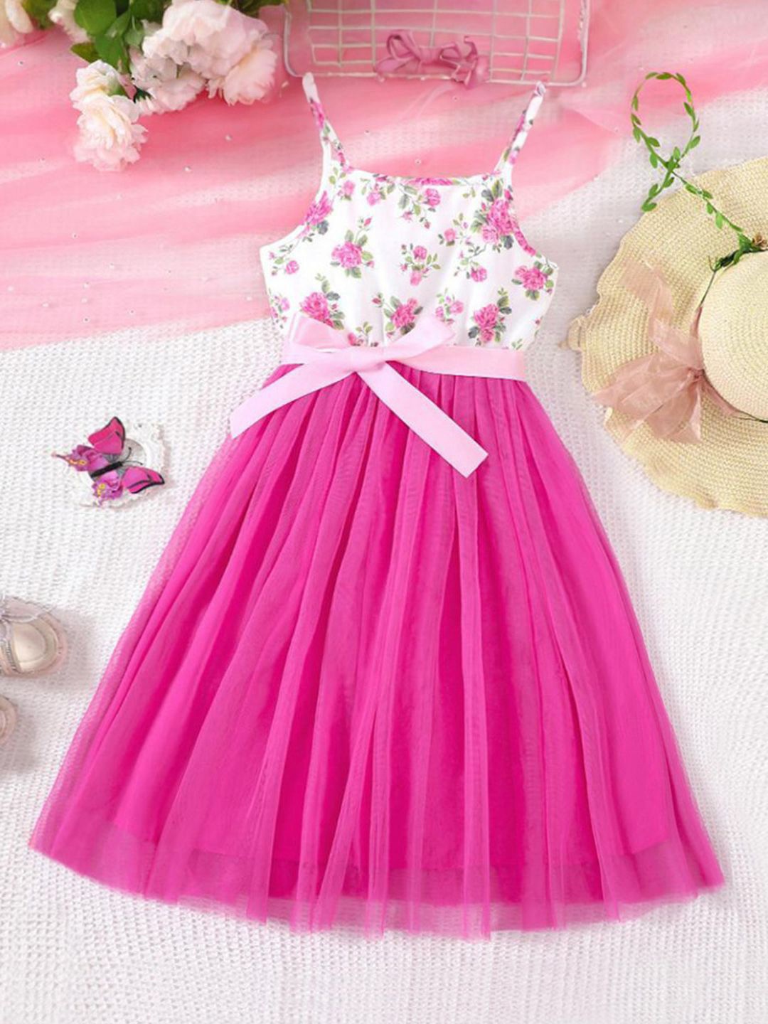 

INCLUD Floral Print Fit & Flare Dress, Fuchsia