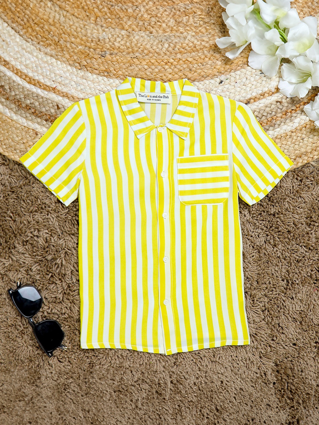 

The Lion and The Fish Boys Comfort Spread Collar Striped Relaxed Fit Casual Shirt, Yellow