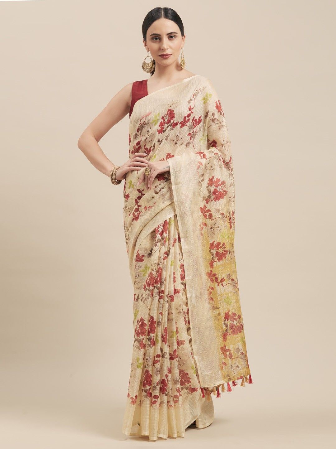 

KALINI Floral Printed Art Silk Saree, Yellow