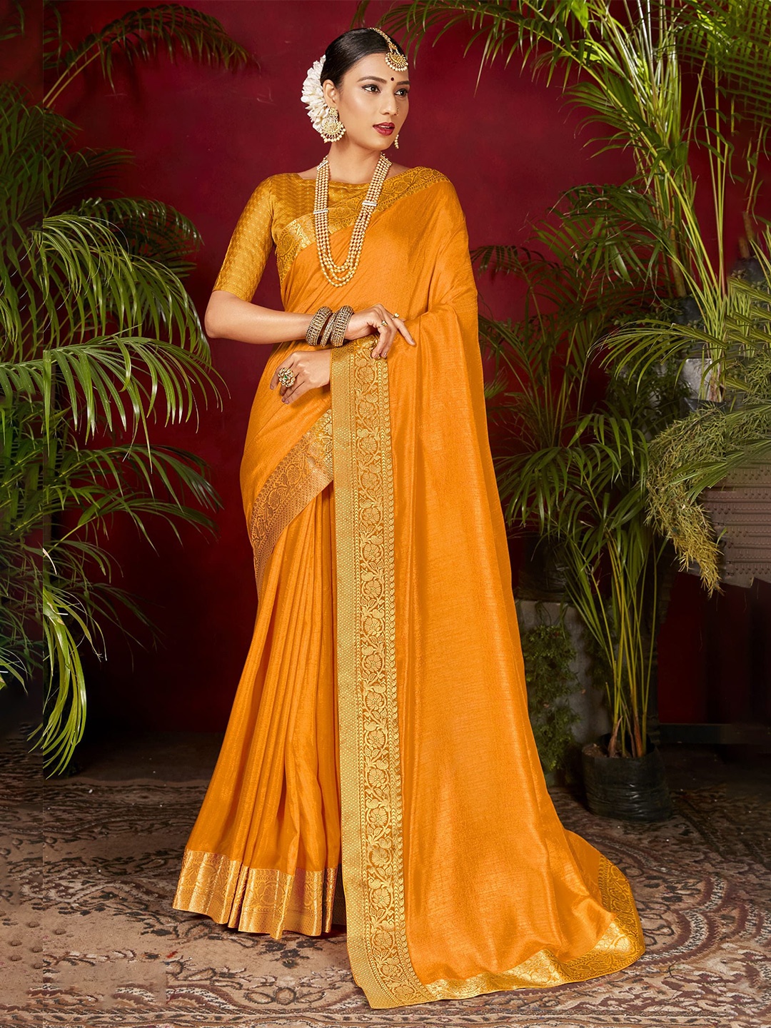

NIRMAL CREATION Zari embroidered pure Silk Saree, Mustard
